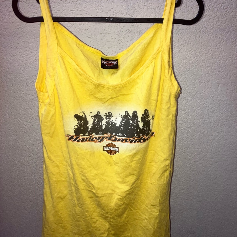 Harley Davidson women's tank top size L front and back graphics yellow